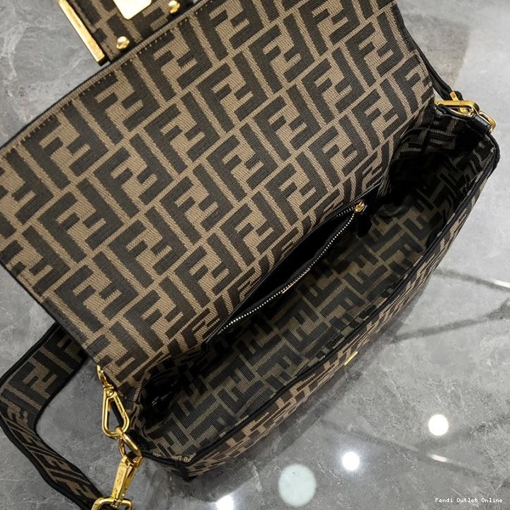 Cheap Fendi Brown Fabric Large Bag In Motif Baguette FF 0727